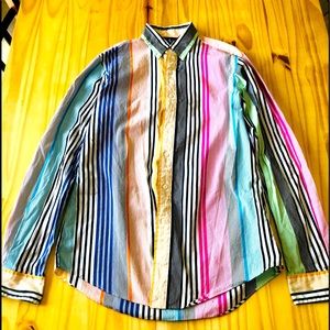 Ralph Lauren Mens Size 15 34 /35 Custom Fit Rainbow Stripe Cotton Shirt vintage